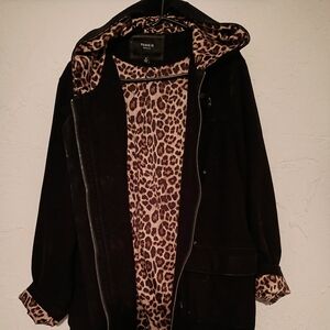 Torrid Black Toggle Coat Leopard Lined Plus Size 2